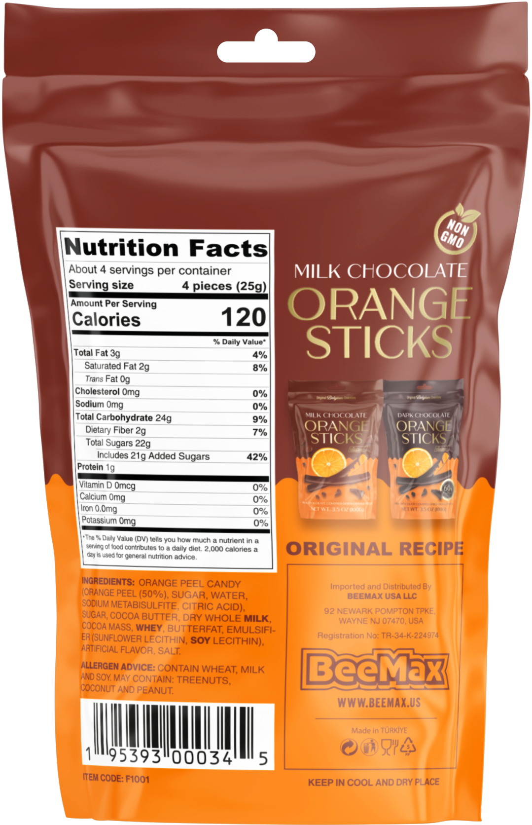 Beemax - Milk Chocolate Covered Dried Orange Sticks