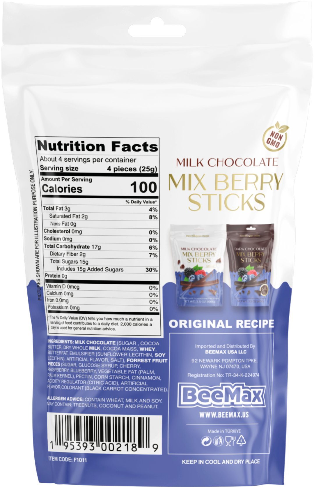 Beemax - Milk Chocolate Covered Dried Mix Berry Sticks
