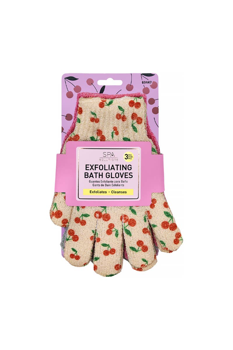 CALA 69447 Sweet Cherry 3 Pairs Bath Gloves Set