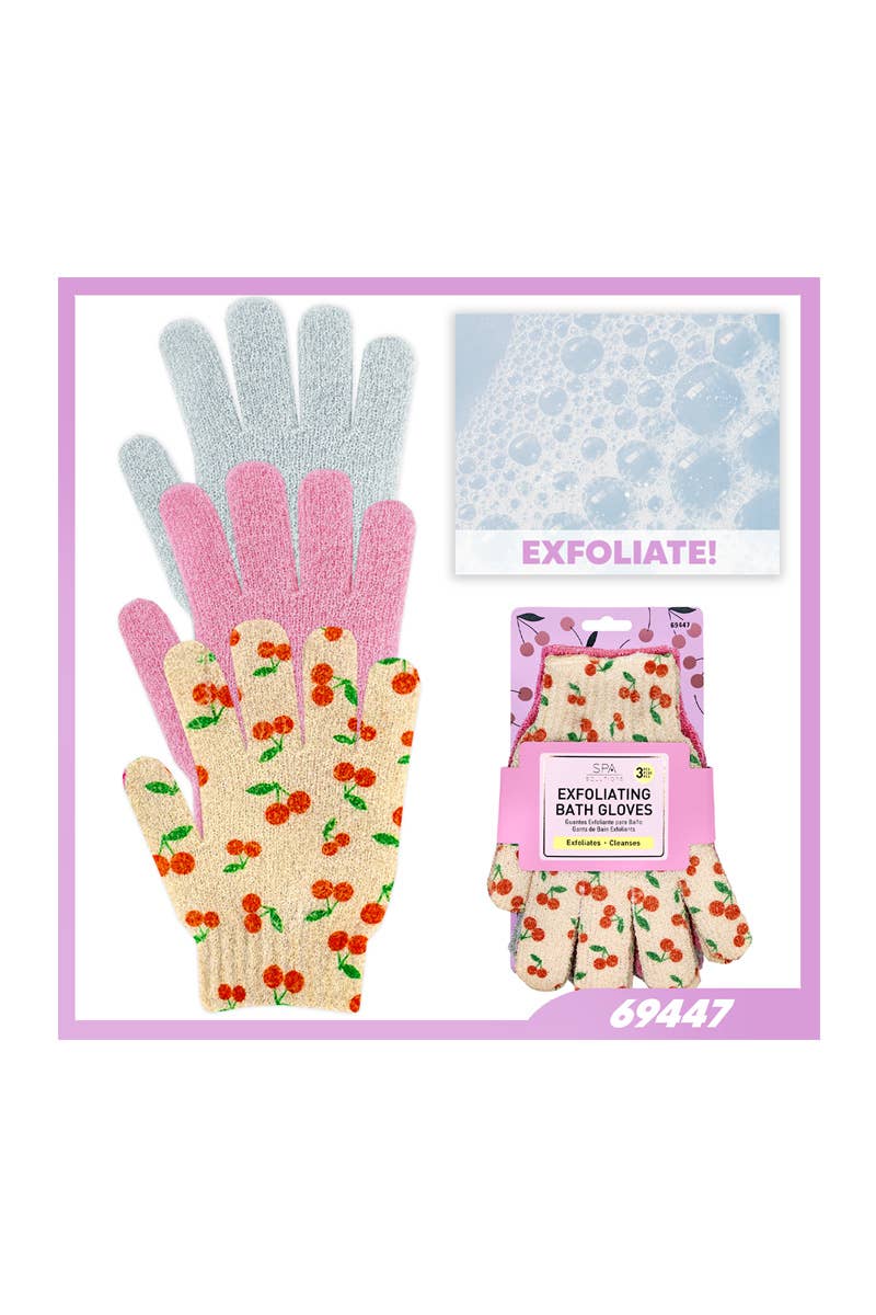 CALA 69447 Sweet Cherry 3 Pairs Bath Gloves Set