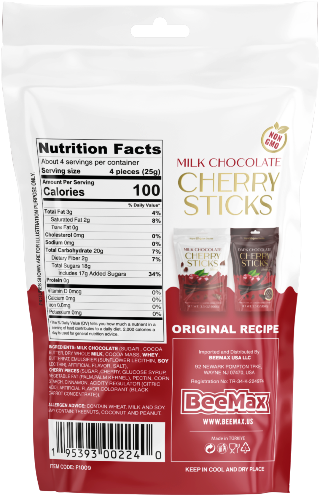 Beemax - Milk Chocolate Covered Dried Cherry Sticks