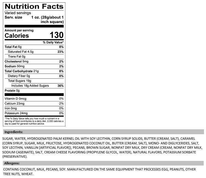 Valley Fudge & Candy - Caramel Pecan Cheesecake 1/2 lb. Fudge Bar