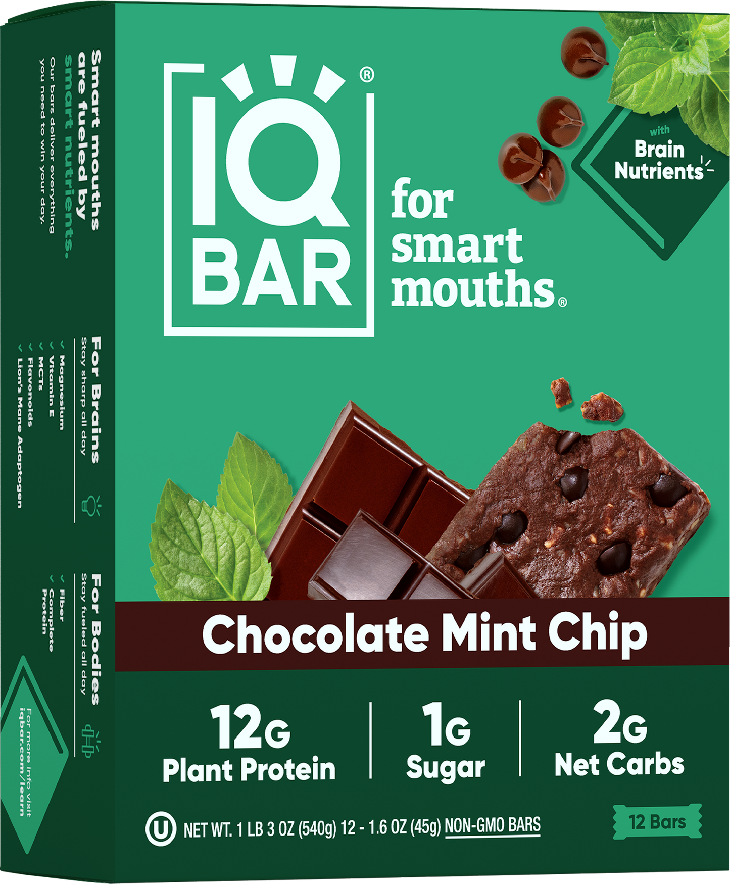 IQBAR Chocolate Mint Chip | Brain + Body Keto Protein Bars 1 bar