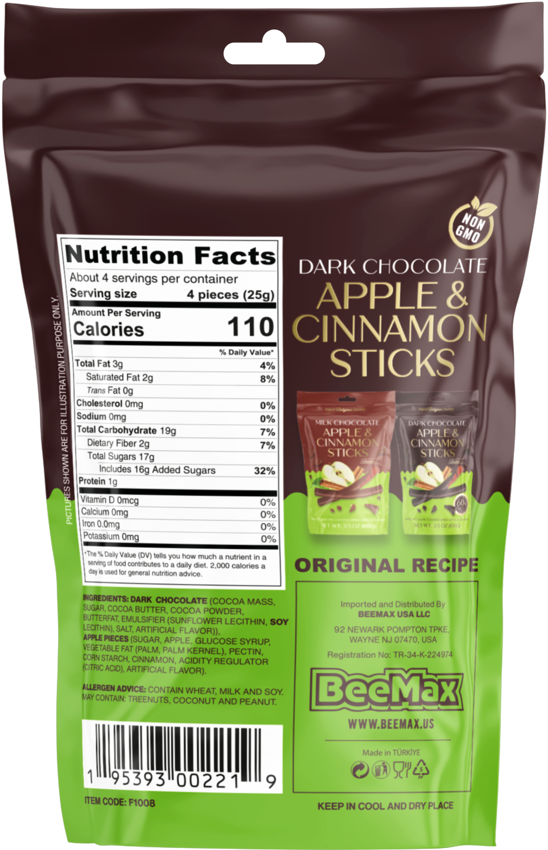 Beemax - Dark Chocolate-Covered Dried Apple & Cinnamon Sticks