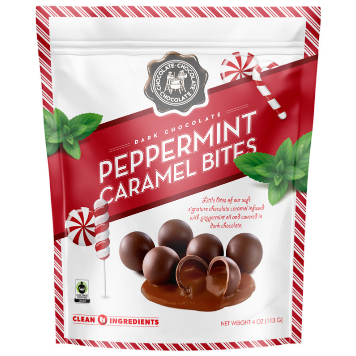 Dark Chocolate Peppermint Caramel Bites 4 OZ
