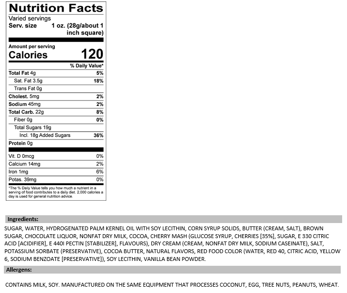 Valley Fudge & Candy - Chocolate Covered Cherry 1/2 lb. Fudge Bar