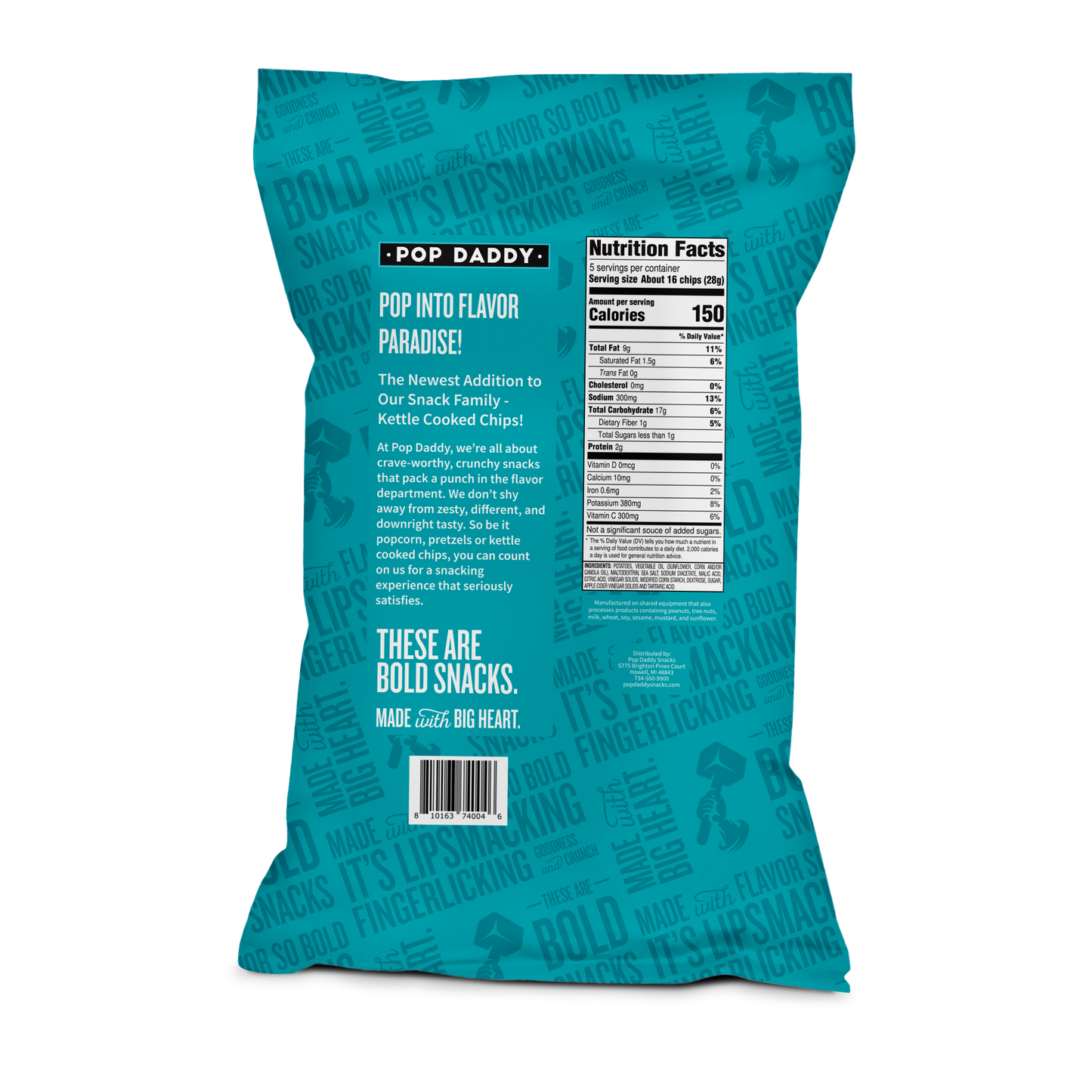 Pop Daddy Snacks - Salt and Vinegar Kettle Cooked Potato Chips 5.0 oz
