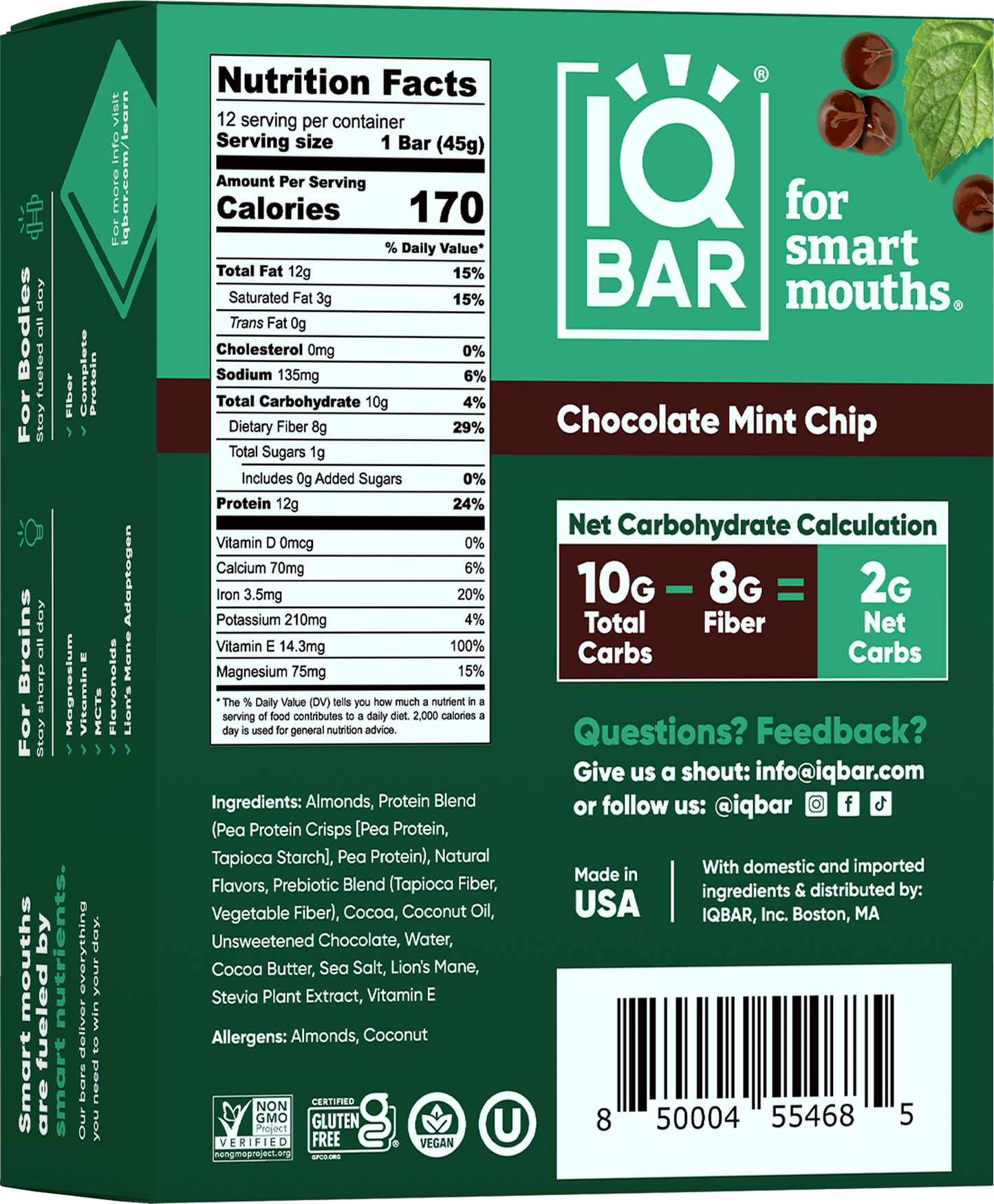 IQBAR Chocolate Mint Chip | Brain + Body Keto Protein Bars 1 bar
