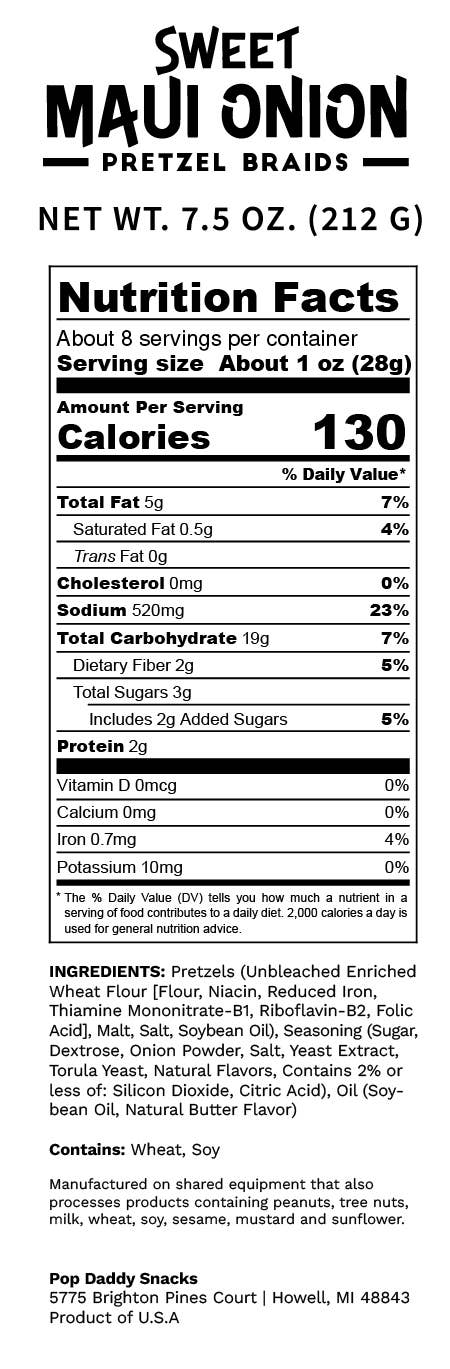 Pop Daddy Snacks - Seasoned Pretzels - 7.5oz - Sweet Maui Onion