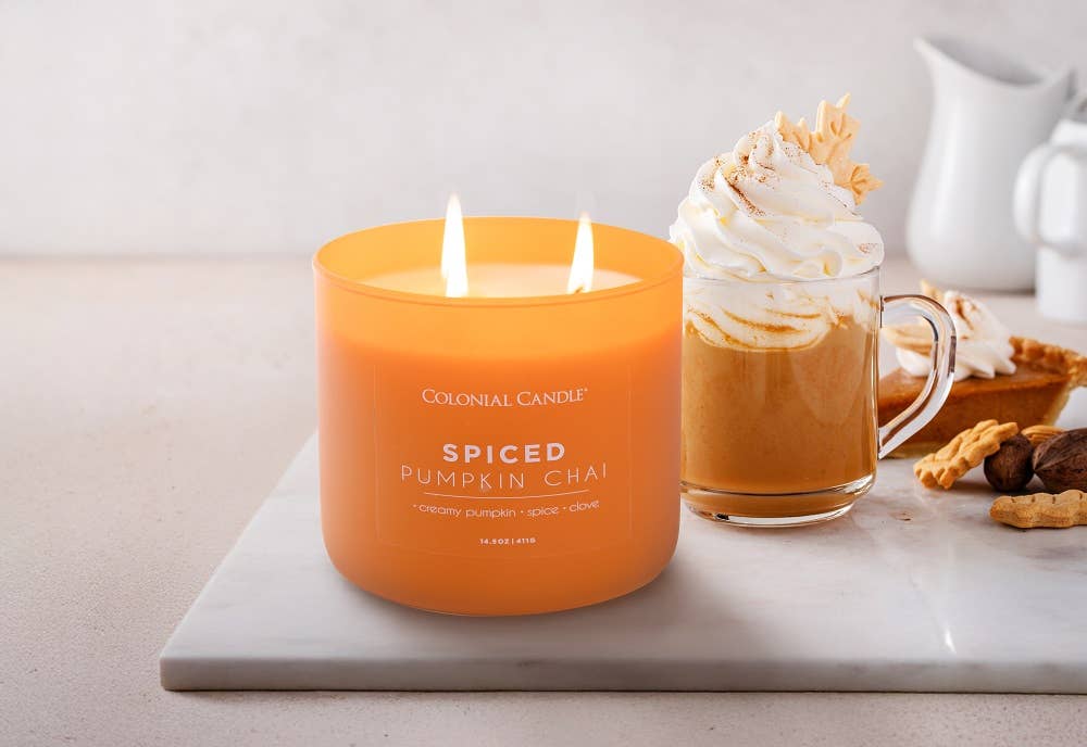 MVP Group International INC - Spiced Pumpkin Chai Scented Candle, Soy Blend Wax, 14.5oz