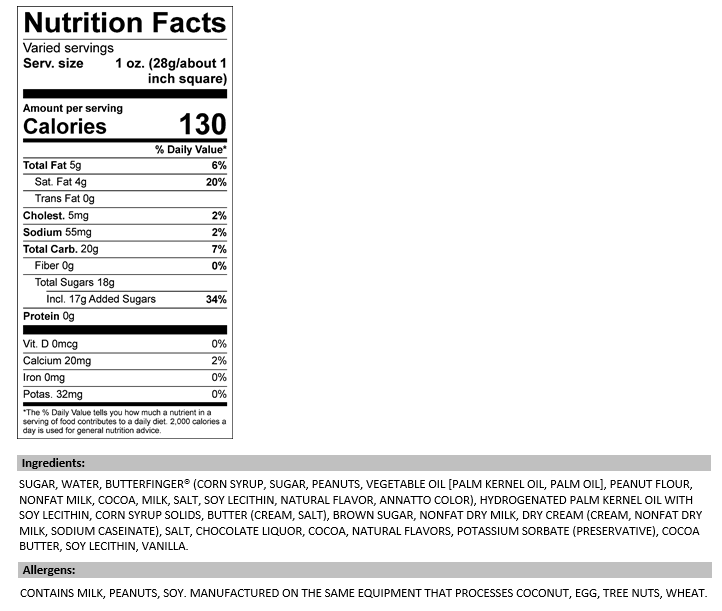 Valley Fudge & Candy - Vanilla Fudge with Butterfinger Pieces 1/2 lb. Fudge Bar