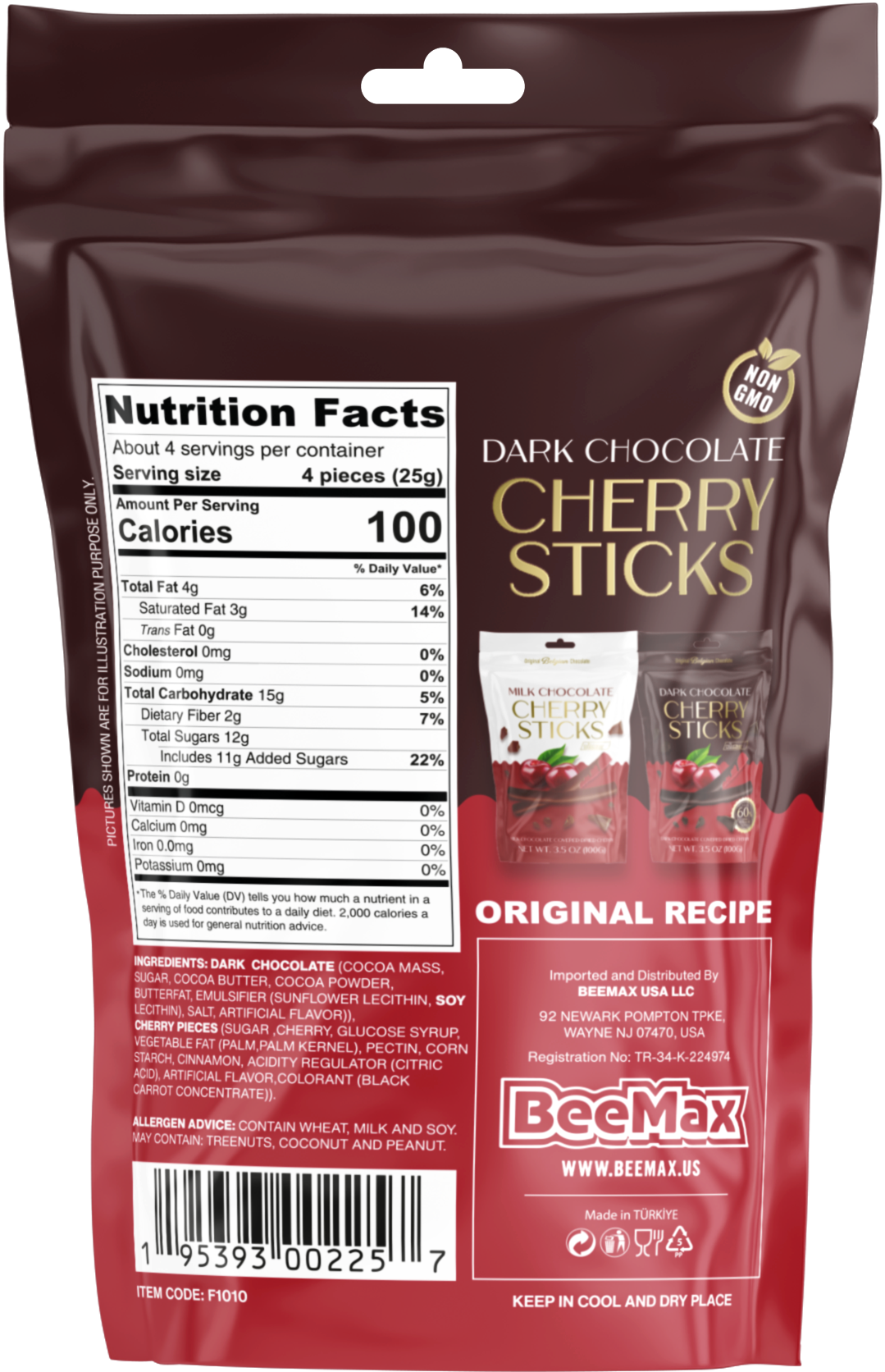 Beemax - Dark Chocolate Covered Dried Cherry Sticks