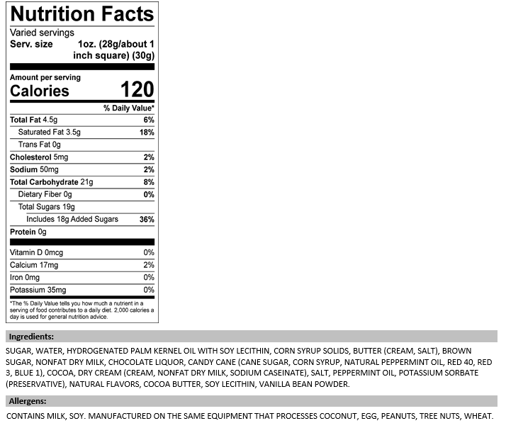 Valley Fudge & Candy - Peppermint Bark 1/2 lb. Fudge Bar