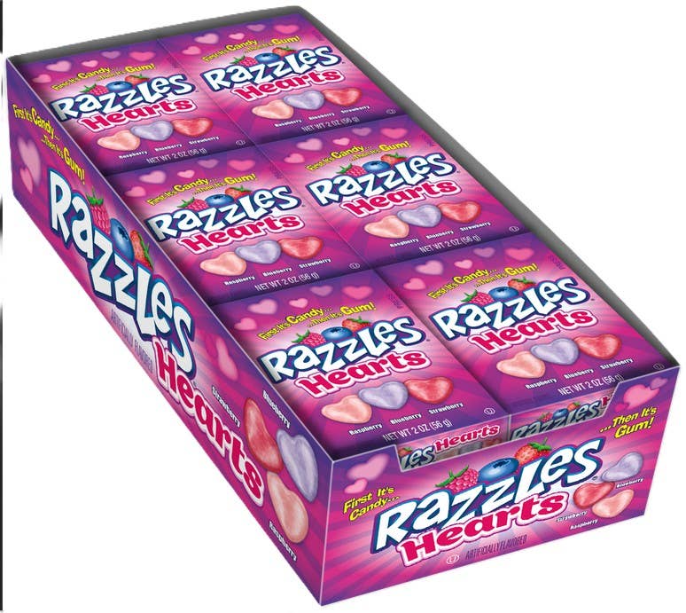 Grandpa Joe's Candy Shop - Razzles Valentine Assorted Hearts Boxes, 2oz, 24ct