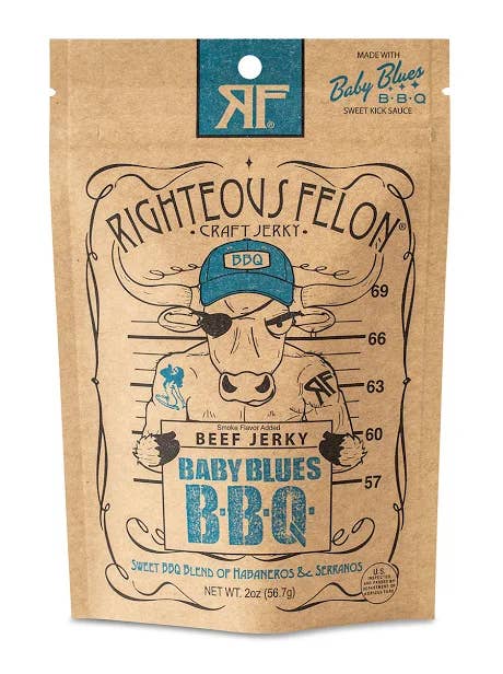 Righteous Felon Craft Jerky - Bootleggin' Baby Blues BBQ Beef Jerky 2oz