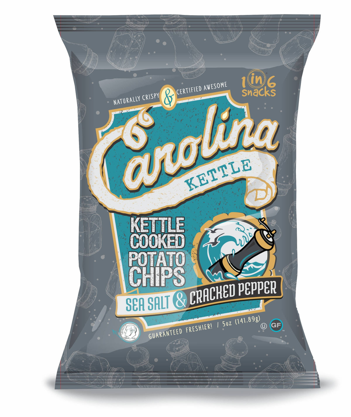 1 in 6 Snacks- Carolina Kettle chips - Sea Salt & Cracked Pepper Carolina Kettle 5 oz