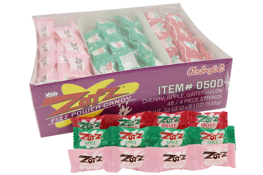 Zotz Fizzing Candy Strings, Cherry/Apple/Watermelon