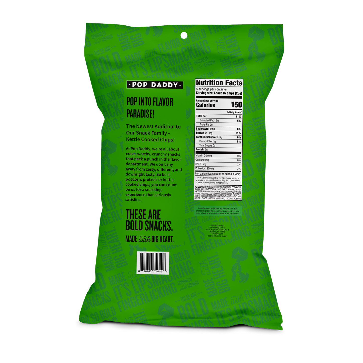 Pop Daddy Snacks - Spicy Dill Pickle Kettle Cooked Potato Chips 5.0 oz