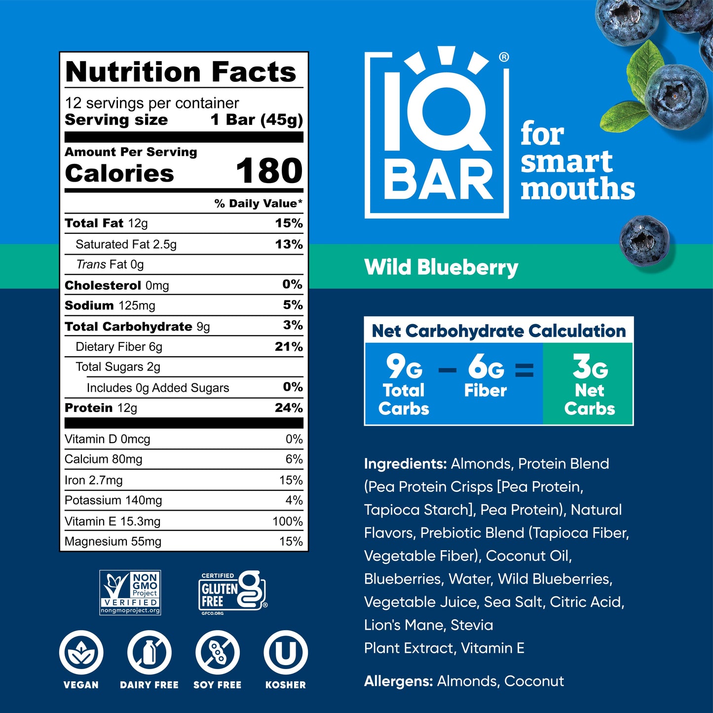 IQBAR Wild Blueberry | Brain + Body Keto Protein Bars