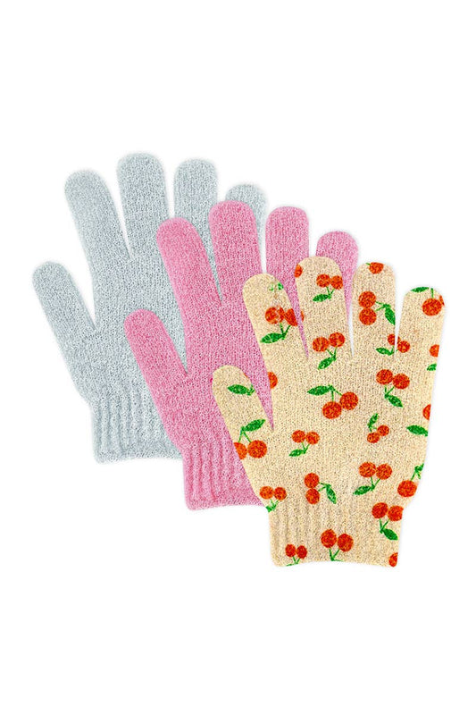 CALA 69447 Sweet Cherry 3 Pairs Bath Gloves Set