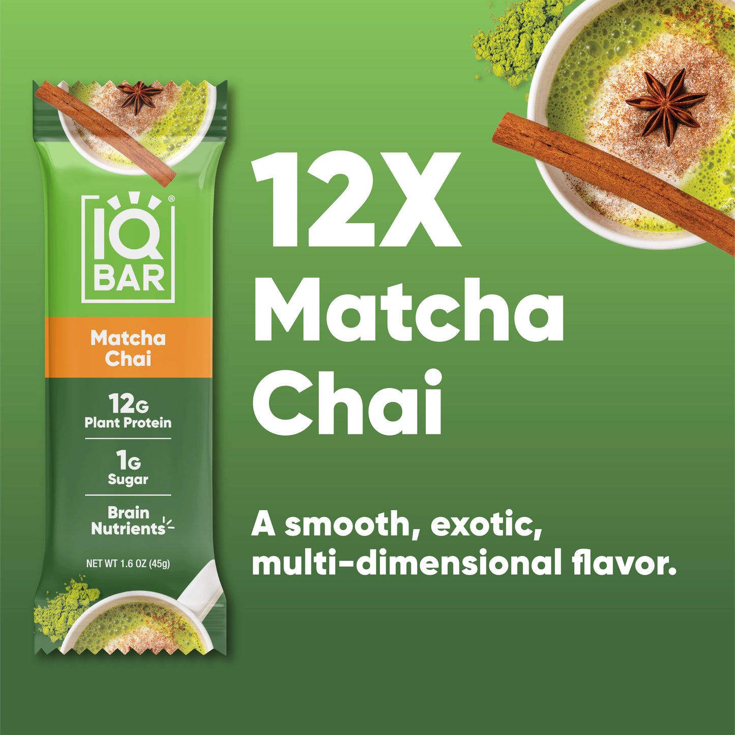 IQBAR Matcha Chai | Brain + Body Keto Protein Bars