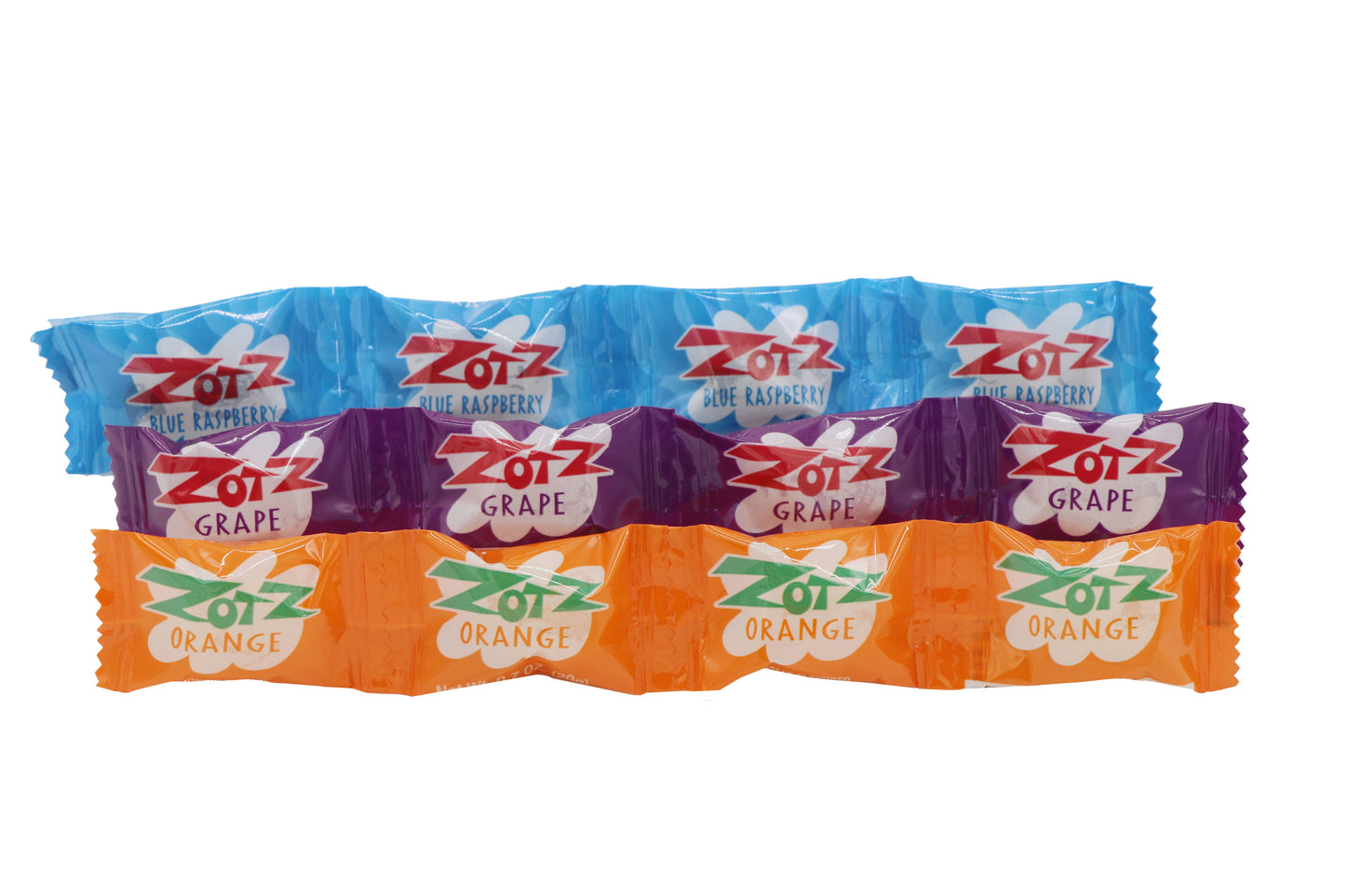 Grandpa Joe's Candy Shop - Zotz Fizzing Candy Strings, grape, blue raspberry, orange 1 strip