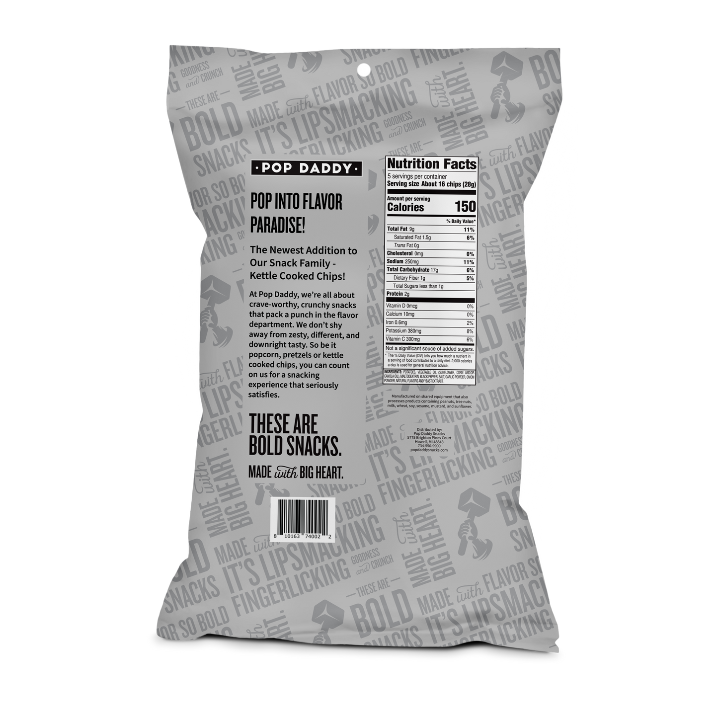 Pop Daddy Snacks - Cracked Pepper and Sea Salt Kettle Cooked Potato Chips 5oz