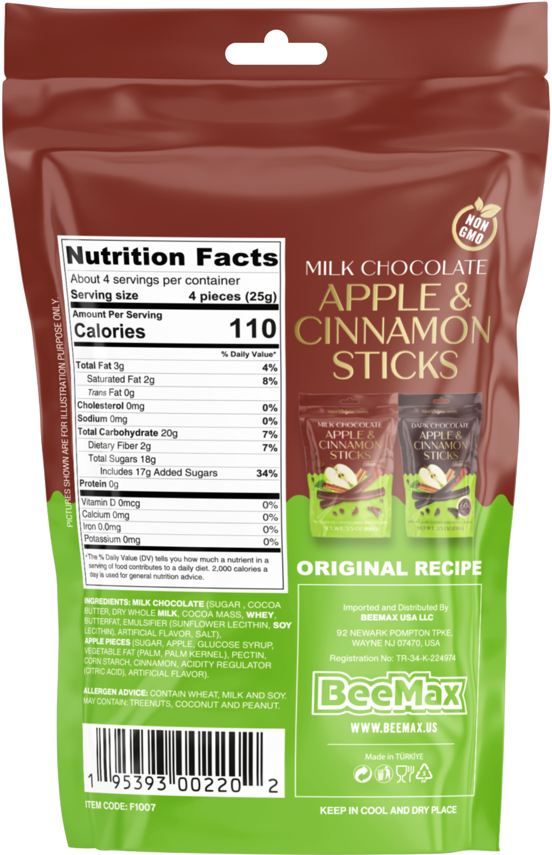 Beemax - Milk Chocolate Covered Dried Apple & Cinnamon Sticks