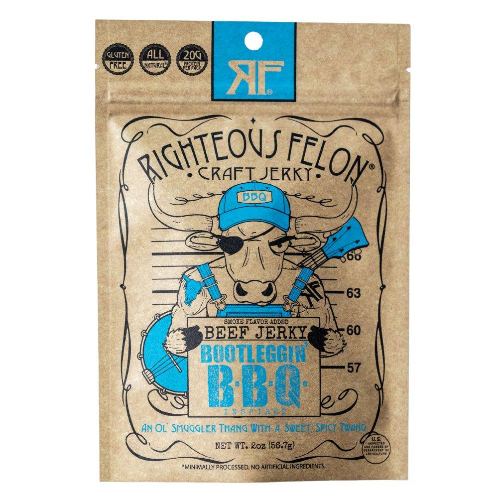 Righteous Felon Craft Jerky - Bootleggin' Baby Blues BBQ Beef Jerky 2oz