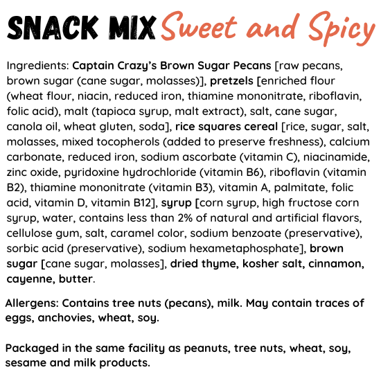 Captain Crazy’s Nuts and Fine Snacks - SWEET AND SPICY Nutty Snack Trail Mix