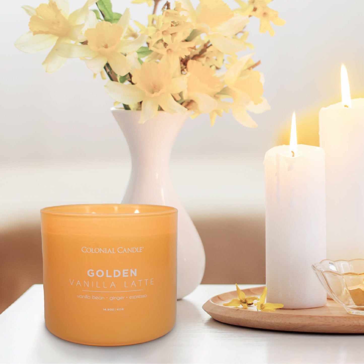 MVP Group International INC - Golden Vanilla Latte Scented Candle, Soy Blend Wax, 14.5oz