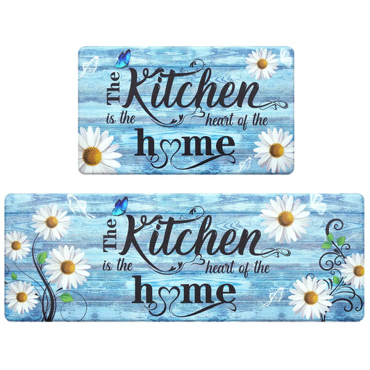 ASPMIZ Floral Kitchen Rugs Sets of 2 Spring Flowers Kitchen Rugs Non Slip Washable Memory Foam Kitchen Floor Mat Waterproof Farmhouse Anti-Fatigue Kitchen Rugs Cushioned 17 x 30 + 17 x 47
