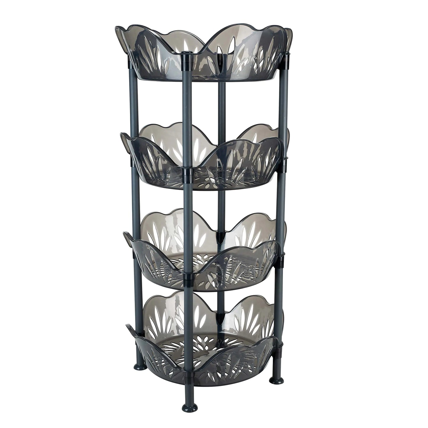 Kitchen Details 4 Tier Large Basket Shelf | Round | Storage & Organizer | Kitchen | Bathroom | Laundry Room | Office | Good for Food and Kitchen Supplies | Smoke Grey
