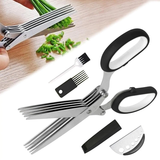 Herb Scissors 5 Blade Kitchen Salad Scissors Set with Herb Stripper Stainless Steel Blade Kitchen Salad Scissors Black Kitchen Shears Kitchen Gadgets