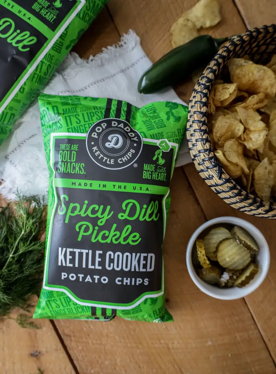 Pop Daddy Snacks - Spicy Dill Pickle Kettle Cooked Potato Chips 5.0 oz