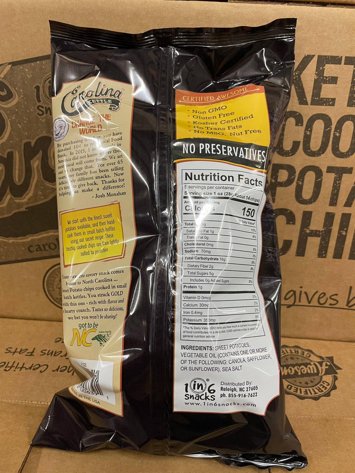 1 in 6 Snacks- Carolina Kettle chips - Sweet Potato Carolina Kettle Chip 5 oz