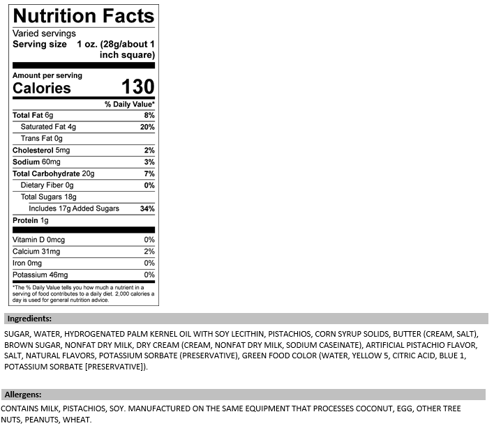 Valley Fudge & Candy - Pistachio Nut 1/2 lb. Fudge Bar
