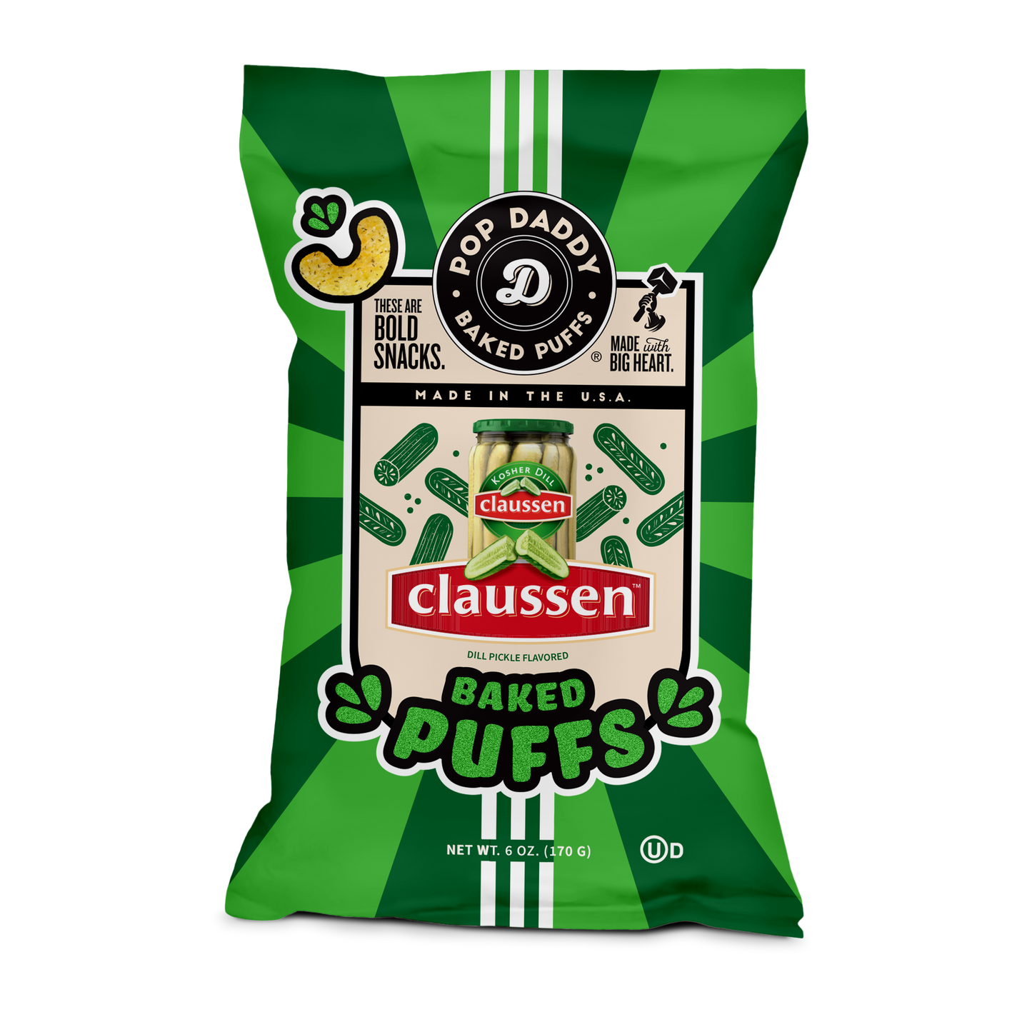 Pop Daddy Snacks - Flavored Baked Puffs - 6oz - Claussen Dill Pickle