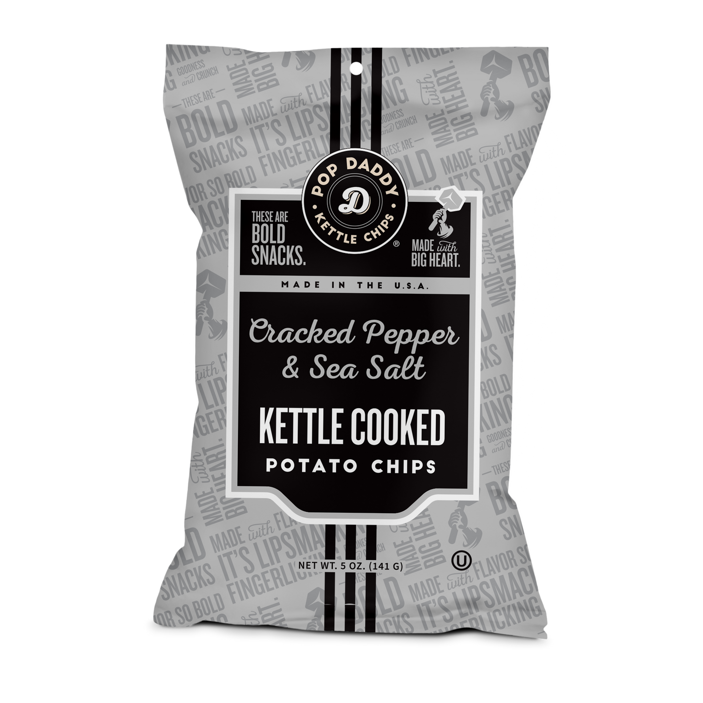 Pop Daddy Snacks - Cracked Pepper and Sea Salt Kettle Cooked Potato Chips 5oz