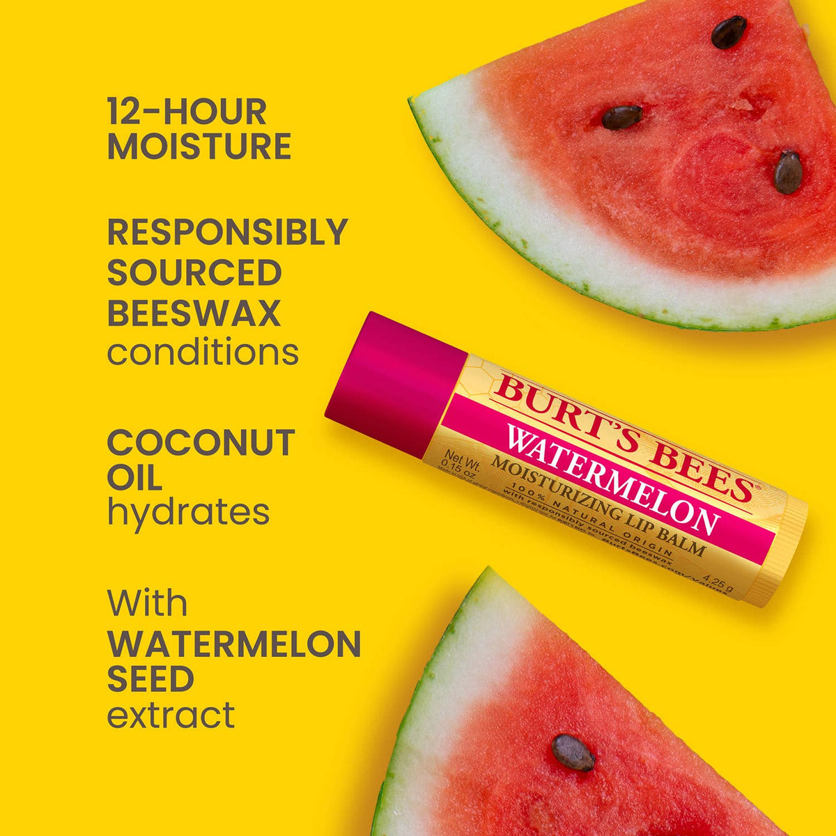 Burt's Bees - Watermelon Lip Balms With Beeswax, 12 Count Display