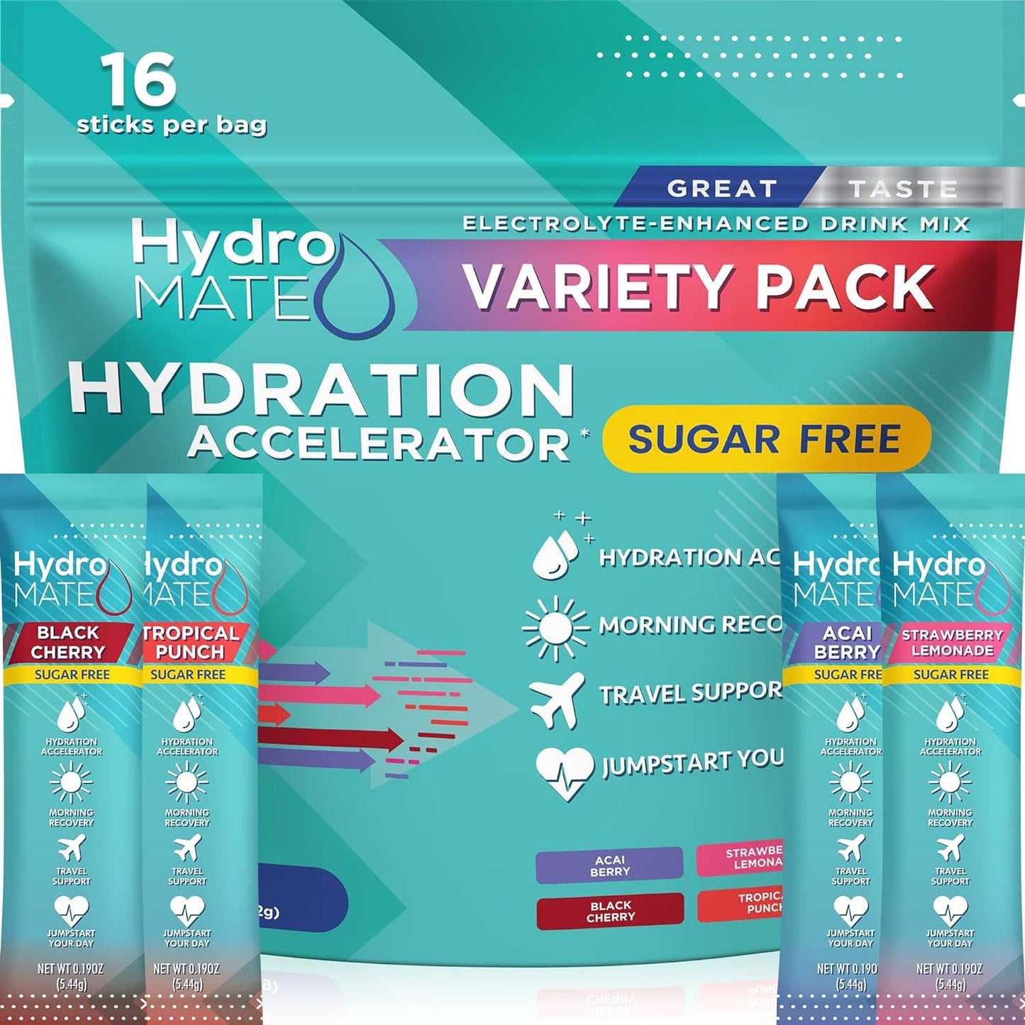 HydroMate - HydroMATE Sugar Free Electrolyte Powder Variety (16 Sticks)
