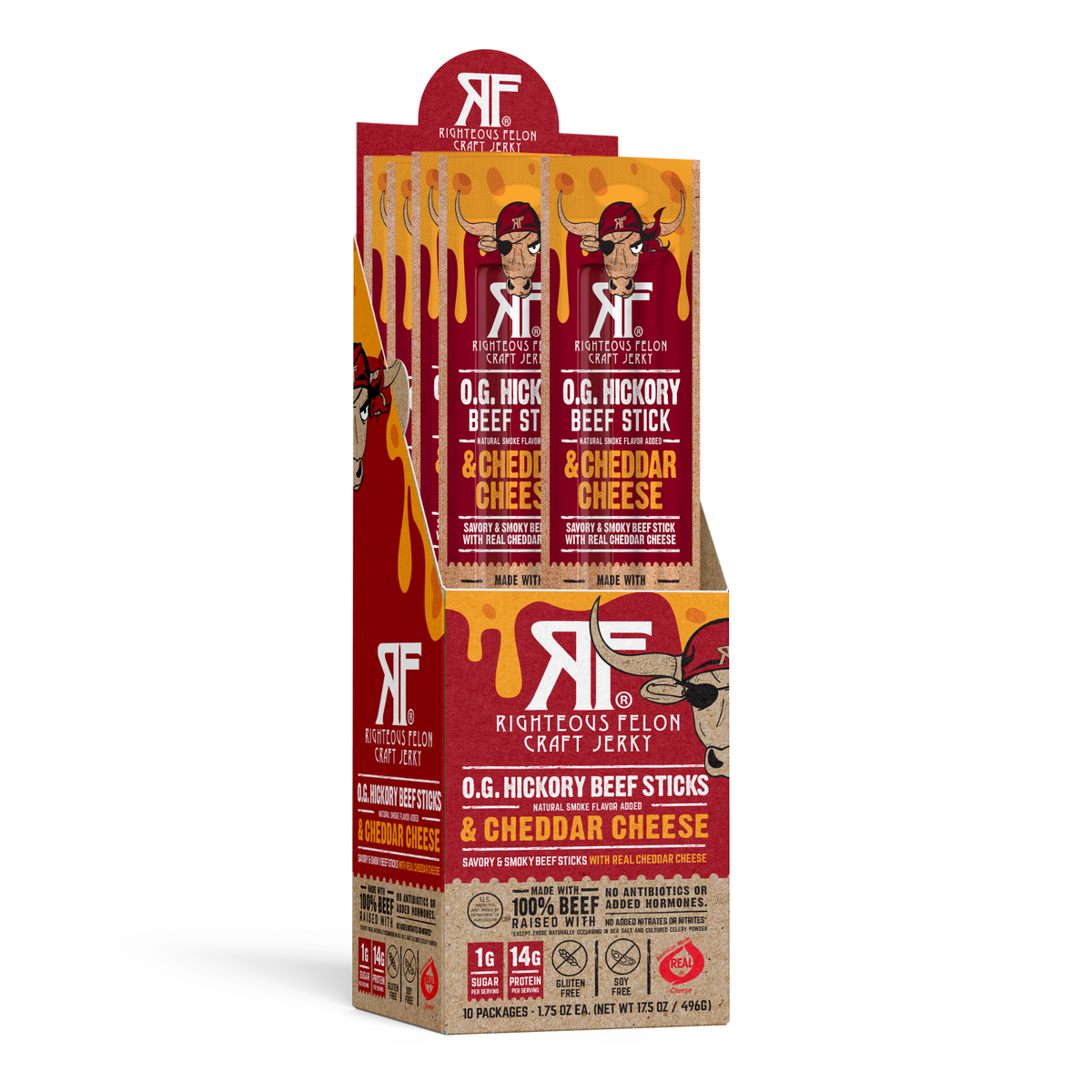 Righteous Felon Craft Jerky - Righteous Felon Beef & Cheddar Cheese Stick Combo - 10 Pack