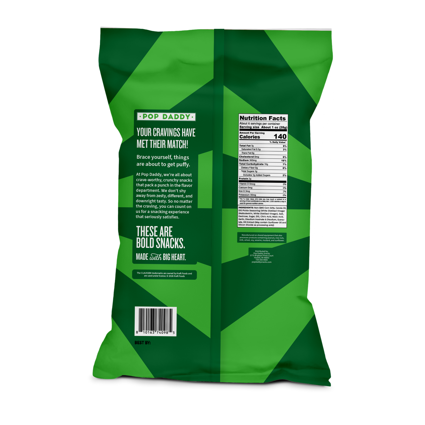 Pop Daddy Snacks - Flavored Baked Puffs - 6oz - Claussen Dill Pickle