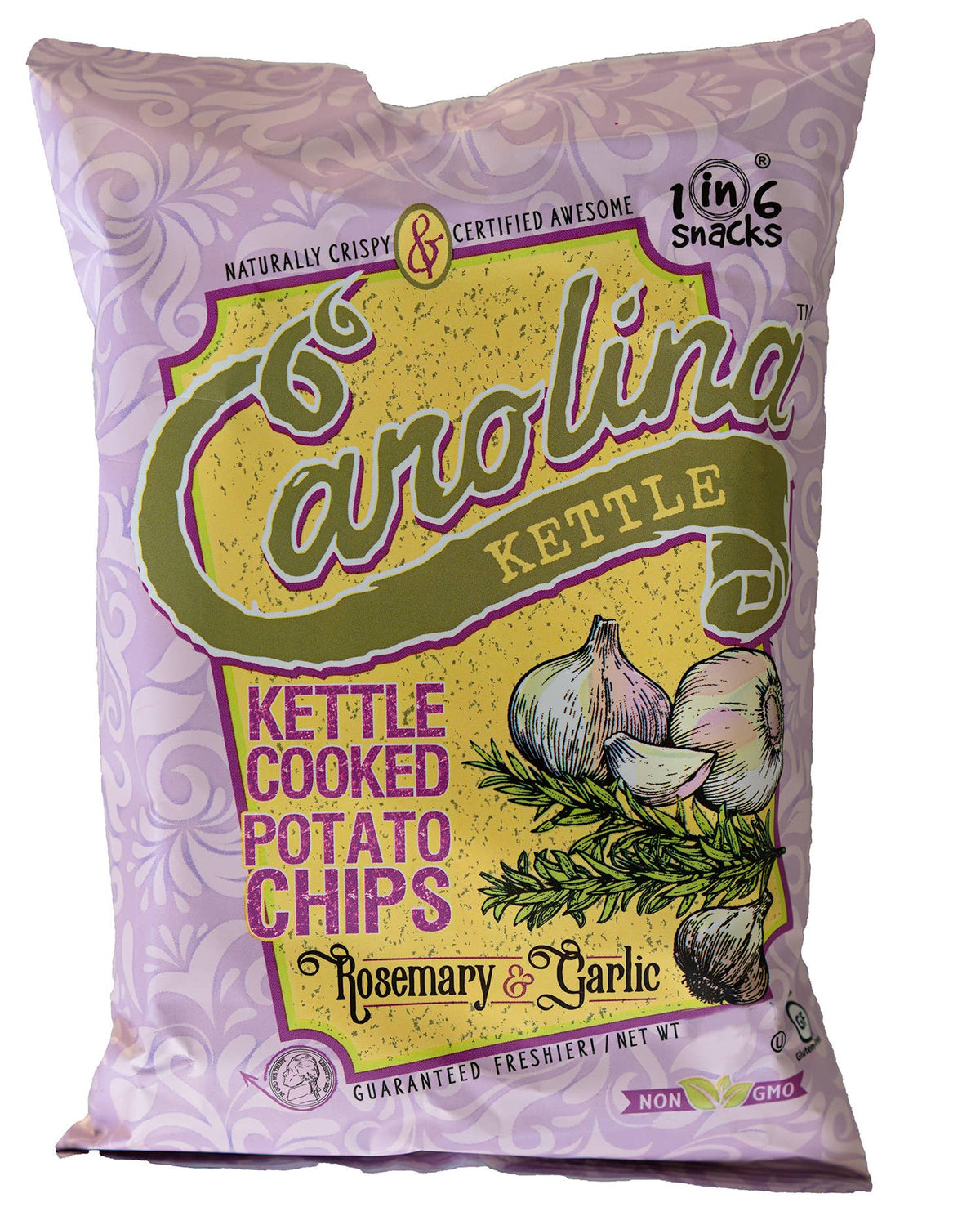 1 in 6 Snacks- Carolina Kettle chips - Rosemary & Garlic Carolina Kettle Chips 5 oz