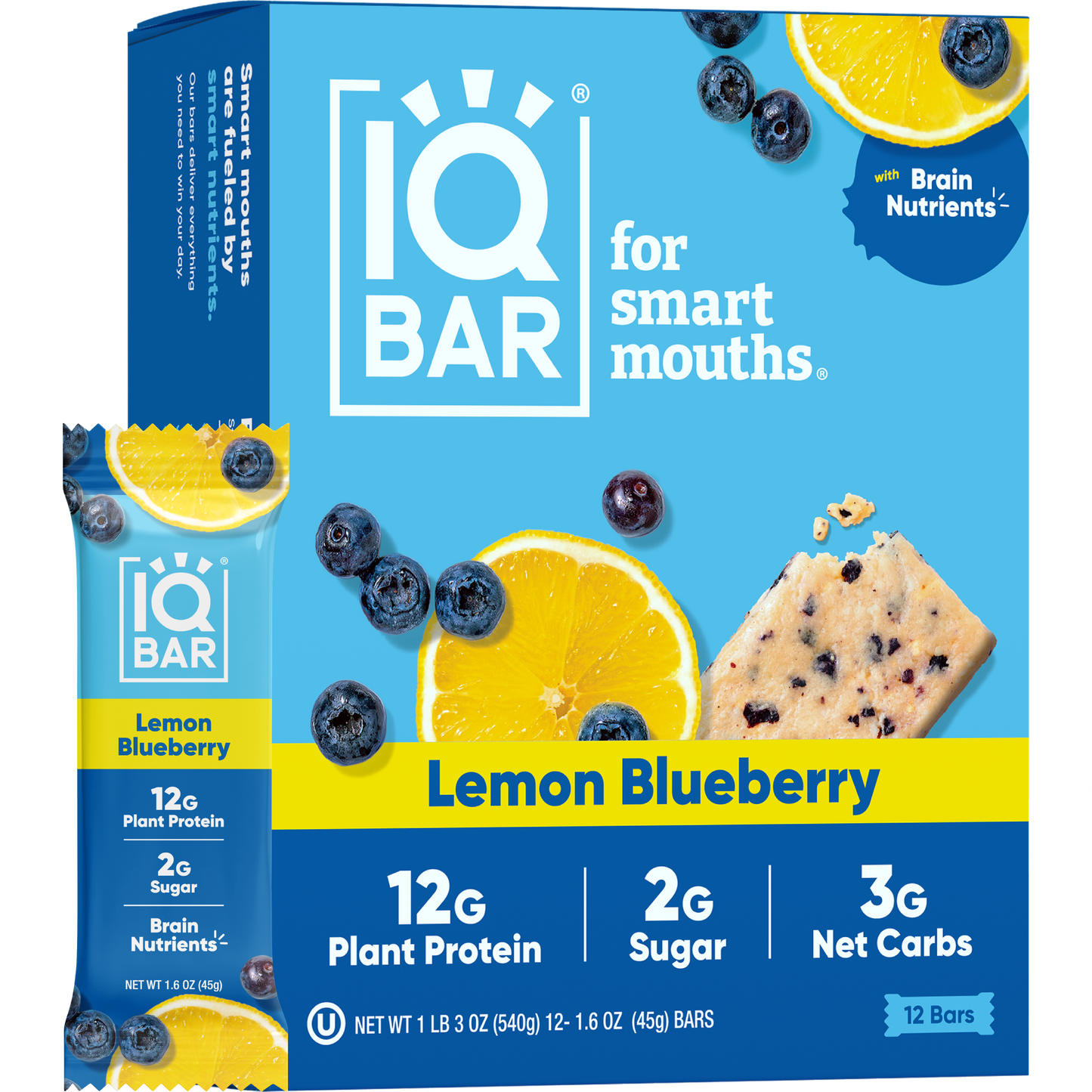 IQBAR Lemon Blueberry | Brain + Body Keto Protein Bars 1 each